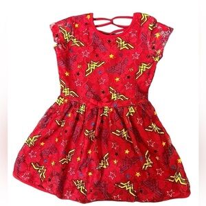 Dress Wonder Woman superhero red with WW logo lined top layer lace 4T/5T